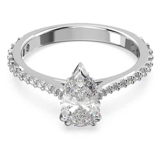 Millenia cocktail ring Pear cut, Pavé, White, Rhodium plated