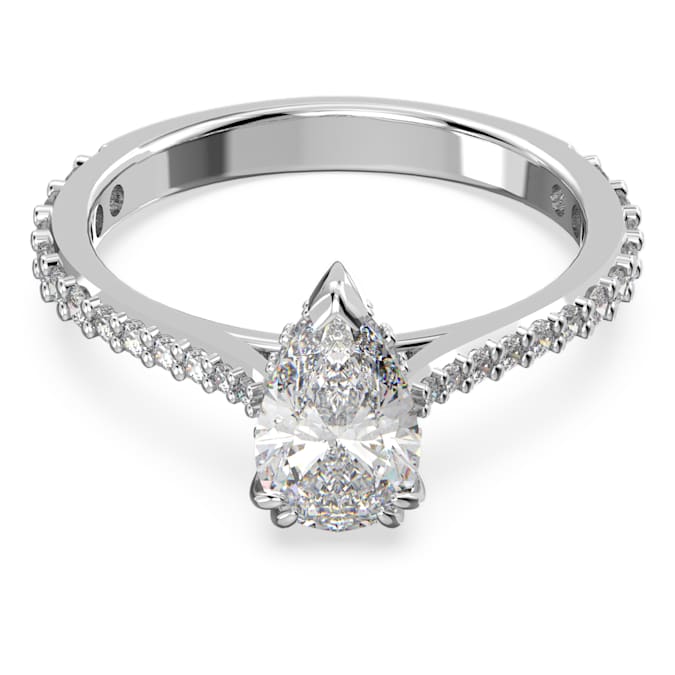 Millenia cocktail ring Pear cut, Pavé, White, Rhodium plated
