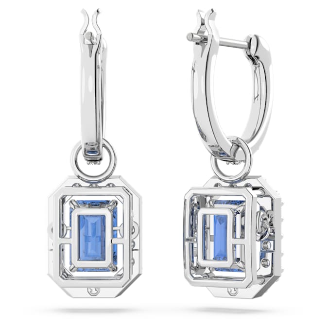 Millenia drop earrings Octagon cut, Blue, Rhodium plated