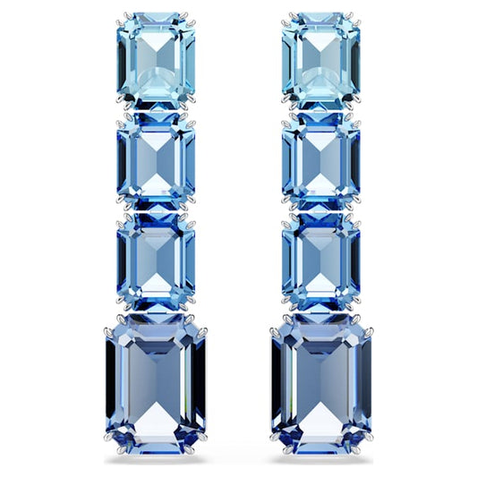 Millenia drop earrings Octagon cut, Color gradient, Blue, Rhodium plated