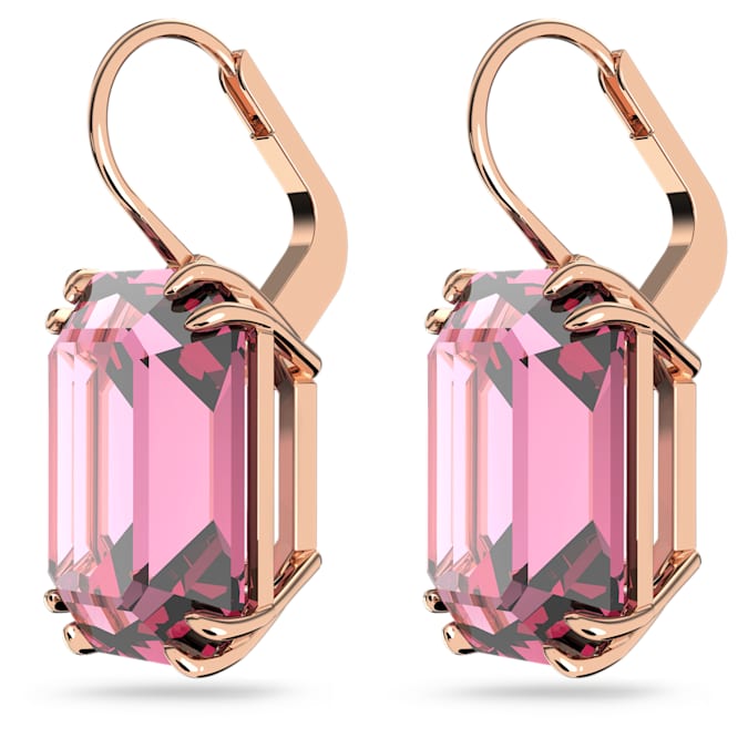 Millenia drop earrings Octagon cut, Pink, Rose gold-tone plated