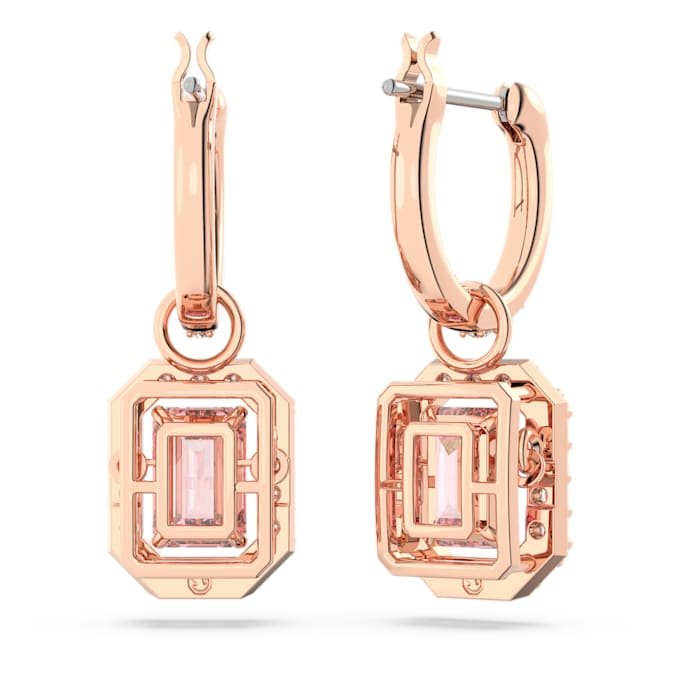 Millenia drop earrings Octagon cut, Pink, Rose gold-tone plated