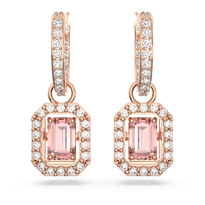 Millenia drop earrings Octagon cut, Pink, Rose gold-tone plated