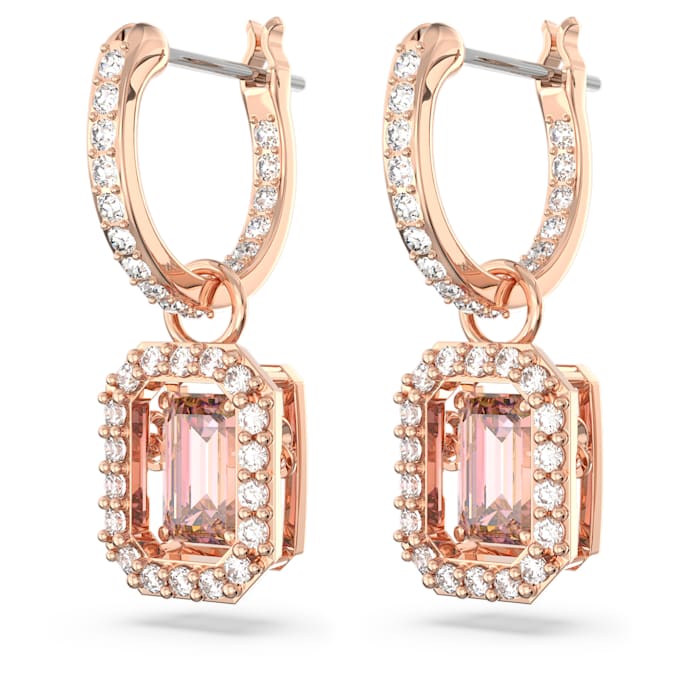 Millenia drop earrings Octagon cut, Pink, Rose gold-tone plated