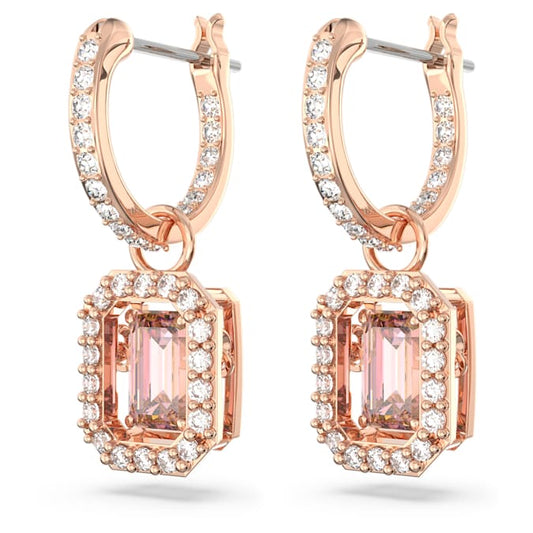 Millenia drop earrings Octagon cut, Pink, Rose gold-tone plated
