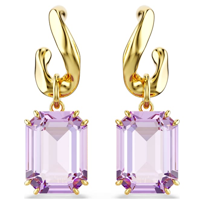Millenia drop earrings Octagon cut, Purple, Gold-tone plated