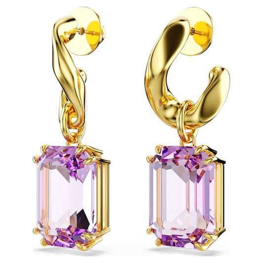 Millenia drop earrings Octagon cut, Purple, Gold-tone plated
