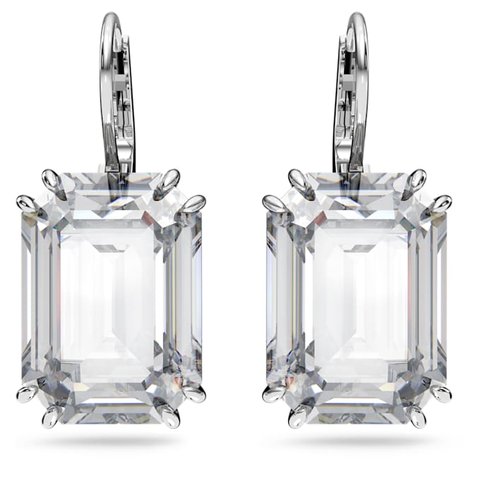 Millenia drop earrings Octagon cut, White, Rhodium plated