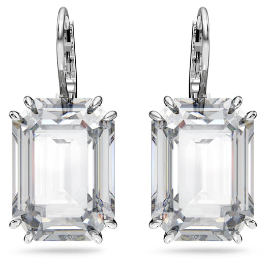 Millenia drop earrings Octagon cut, White, Rhodium plated