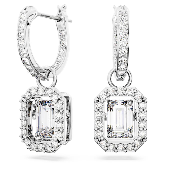Millenia drop earrings Octagon cut, White, Rhodium plated