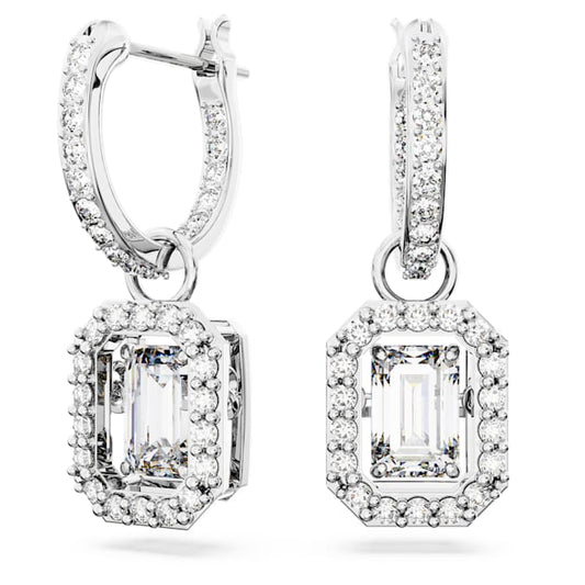 Millenia drop earrings Octagon cut, White, Rhodium plated