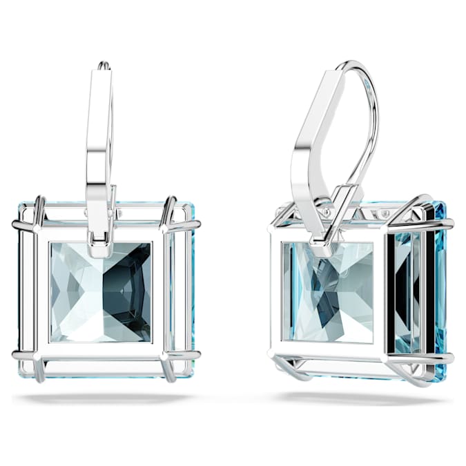 Millenia drop earrings Square cut, Blue, Rhodium plated