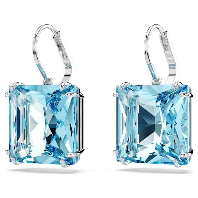 Millenia drop earrings Square cut, Blue, Rhodium plated