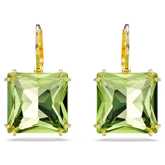 Millenia drop earrings Square cut, Green, Gold-tone plated
