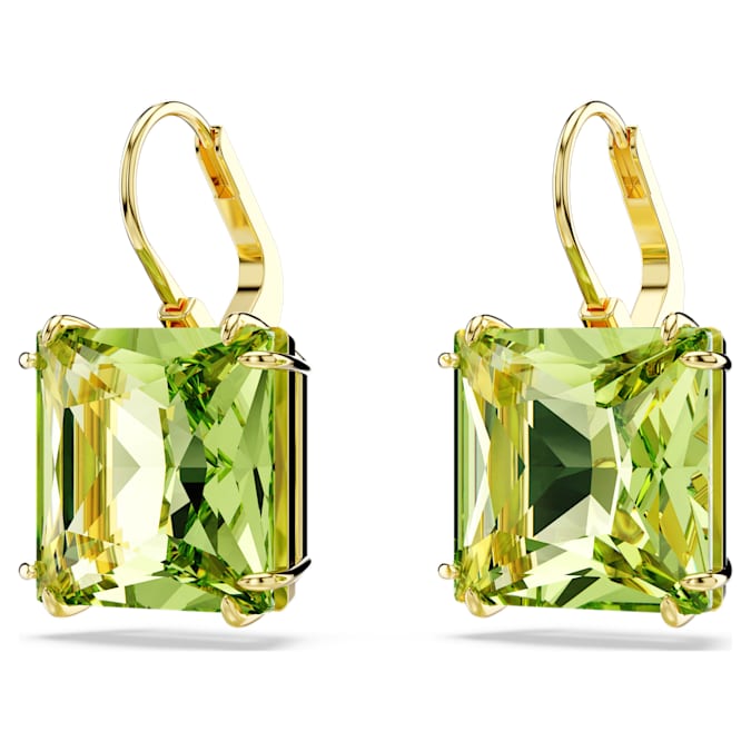 Millenia drop earrings Square cut, Green, Gold-tone plated