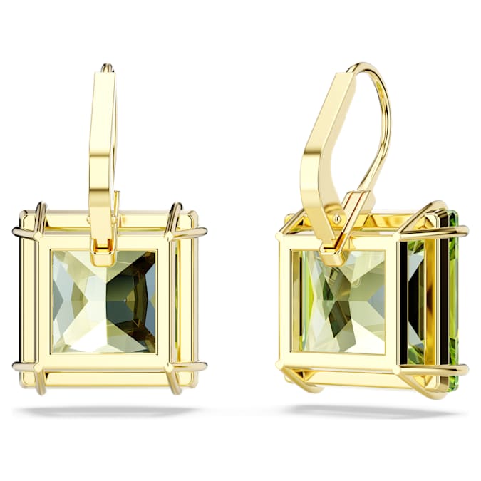 Millenia drop earrings Square cut, Green, Gold-tone plated