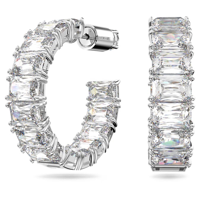 Millenia hoop earrings Octagon cut, White, Rhodium plated