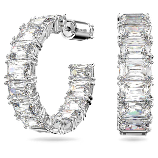 Millenia hoop earrings Octagon cut, White, Rhodium plated