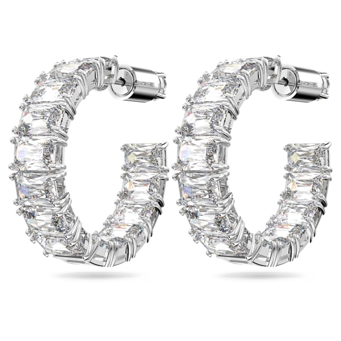 Millenia hoop earrings Octagon cut, White, Rhodium plated