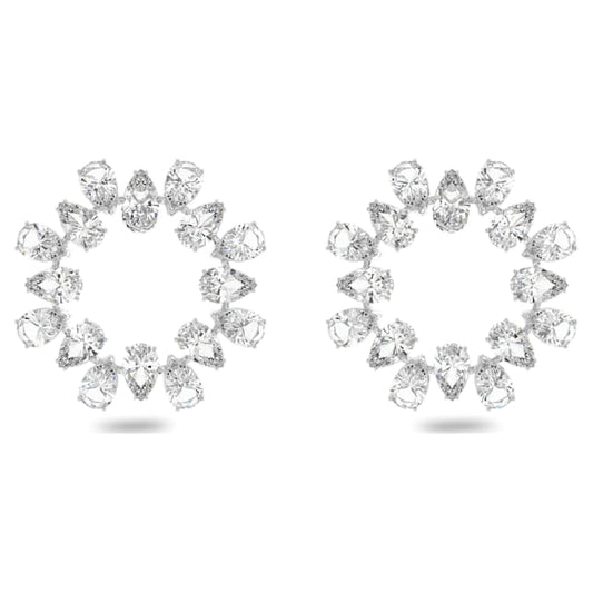 Millenia hoop earrings Pear cut, White, Rhodium plated