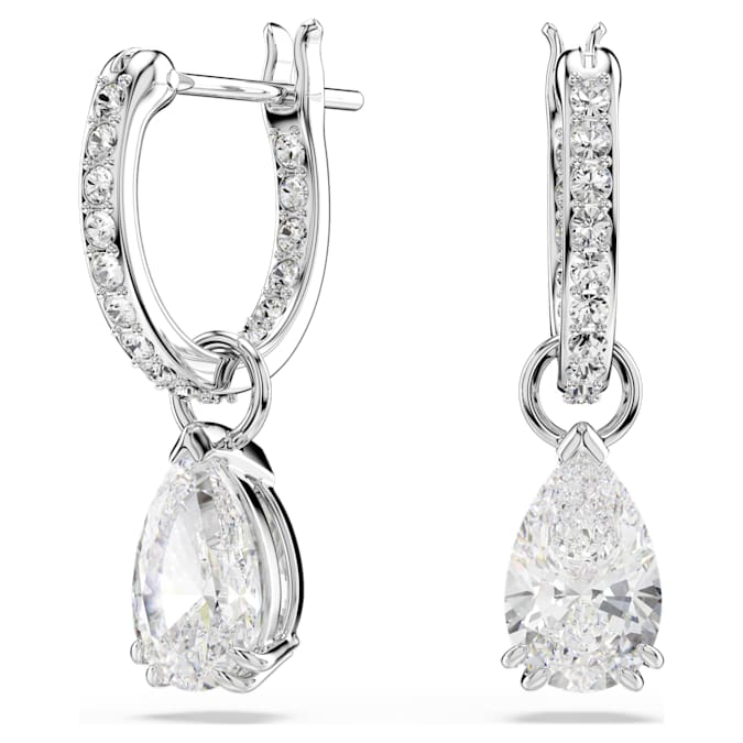 Millenia hoop earrings Pear cut, White, Rhodium plated