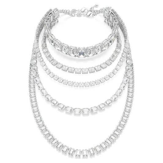 Millenia layered necklace Mixed cuts, White, Rhodium plated