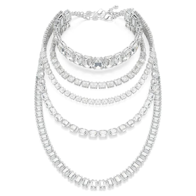 Millenia layered necklace Mixed cuts, White, Rhodium plated