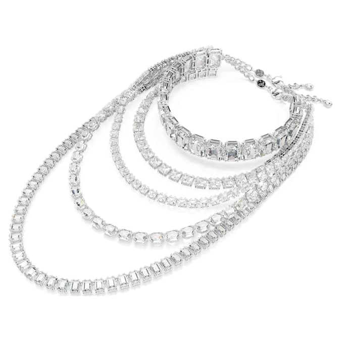 Millenia layered necklace Mixed cuts, White, Rhodium plated