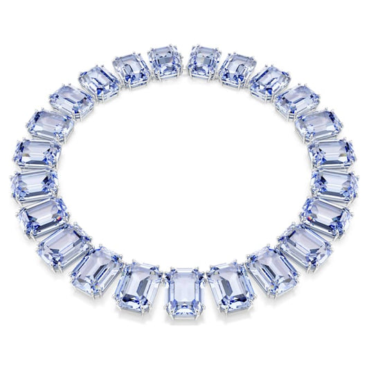 Millenia necklace Oversized crystals, Octagon cut, Blue, Rhodium plated
