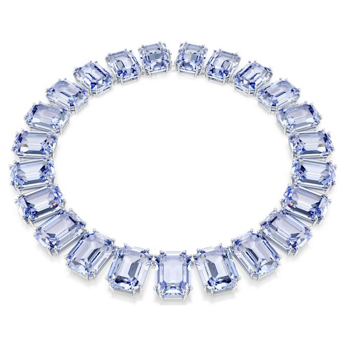 Millenia necklace Oversized crystals, Octagon cut, Blue, Rhodium plated