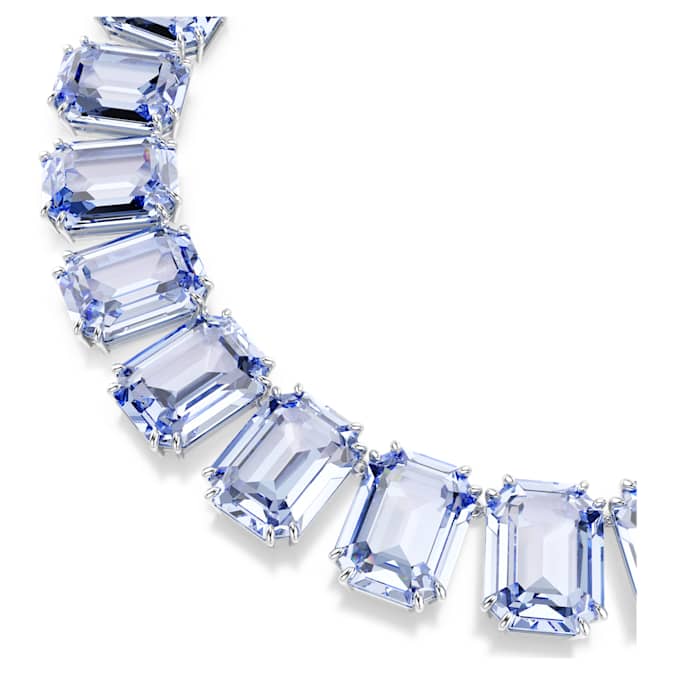 Millenia necklace Oversized crystals, Octagon cut, Blue, Rhodium plated