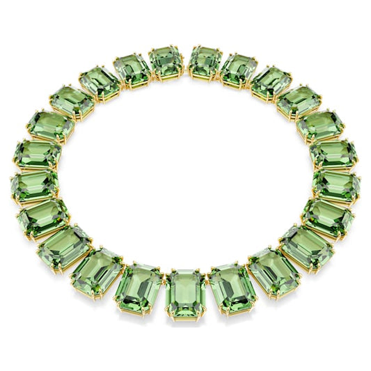 Millenia necklace Oversized crystals, Octagon cut, Green, Gold-tone plated