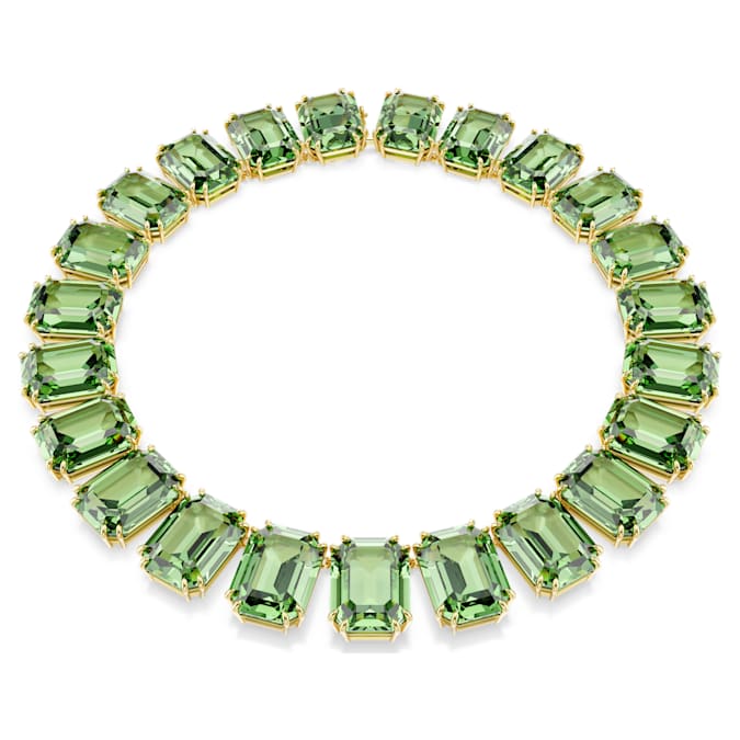 Millenia necklace Oversized crystals, Octagon cut, Green, Gold-tone plated