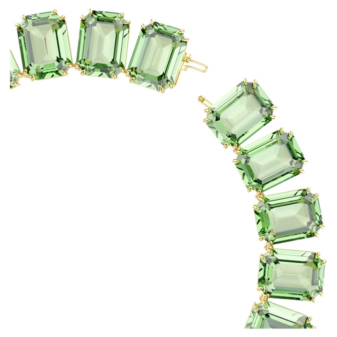 Millenia necklace Oversized crystals, Octagon cut, Green, Gold-tone plated