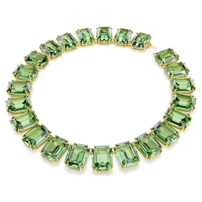 Millenia necklace Oversized crystals, Octagon cut, Green, Gold-tone plated