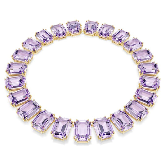 Millenia necklace Oversized crystals, Octagon cut, Purple, Gold-tone plated