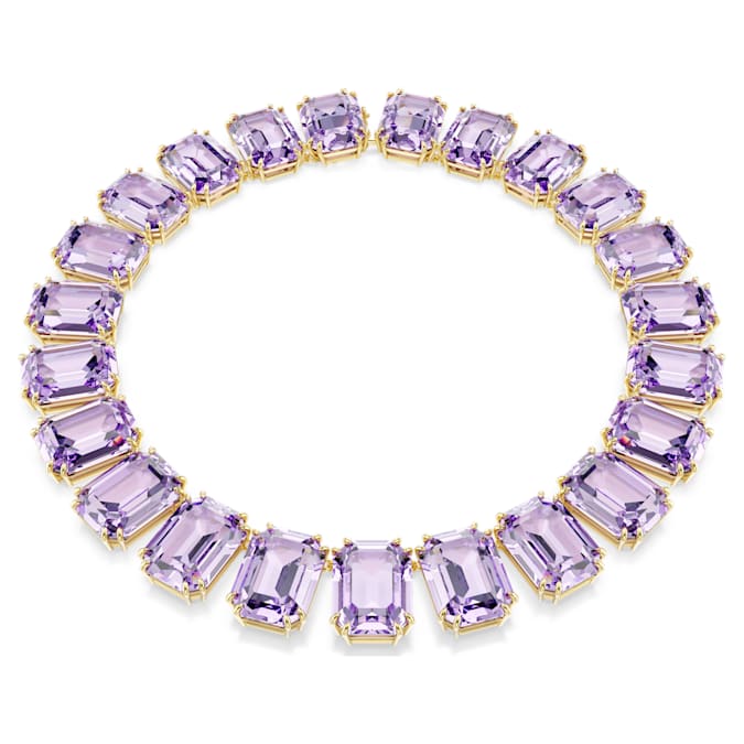 Millenia necklace Oversized crystals, Octagon cut, Purple, Gold-tone plated