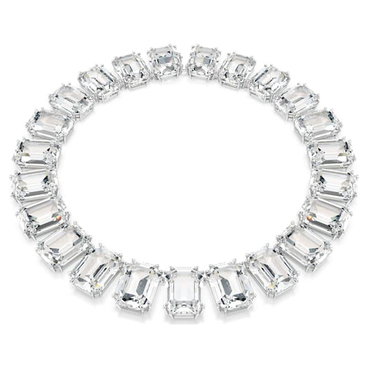 Millenia necklace Oversized crystals, Octagon cut, White, Rhodium plated