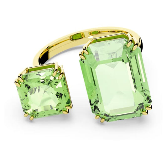 Millenia open ring Octagon cut, Green, Gold-tone plated