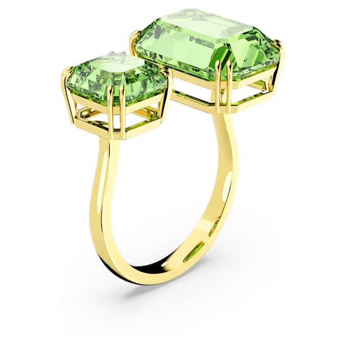 Millenia open ring Octagon cut, Green, Gold-tone plated