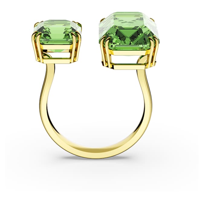 Millenia open ring Octagon cut, Green, Gold-tone plated