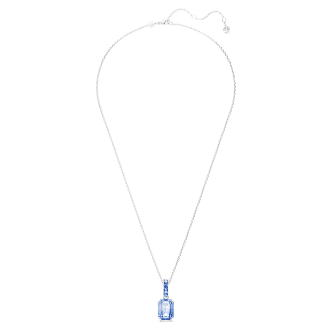 Millenia pendant Octagon cut, Blue, Rhodium plated