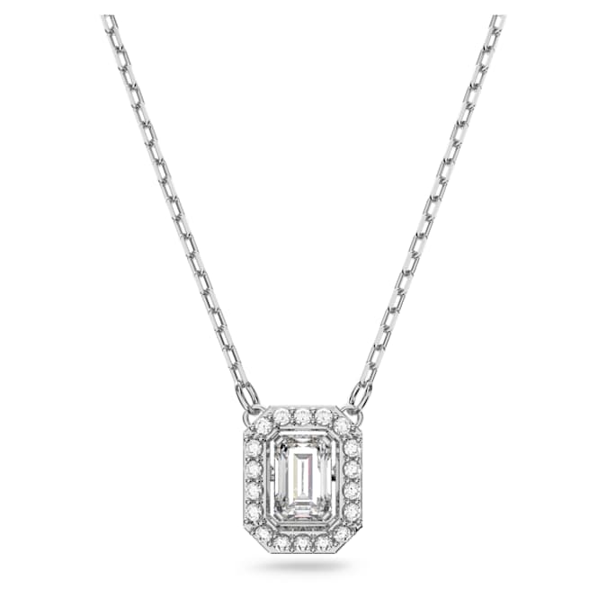 Millenia pendant Octagon cut, White, Rhodium plated