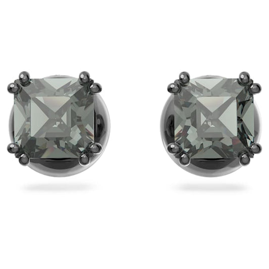 Millenia stud earrings Square cut, Black, Ruthenium plated