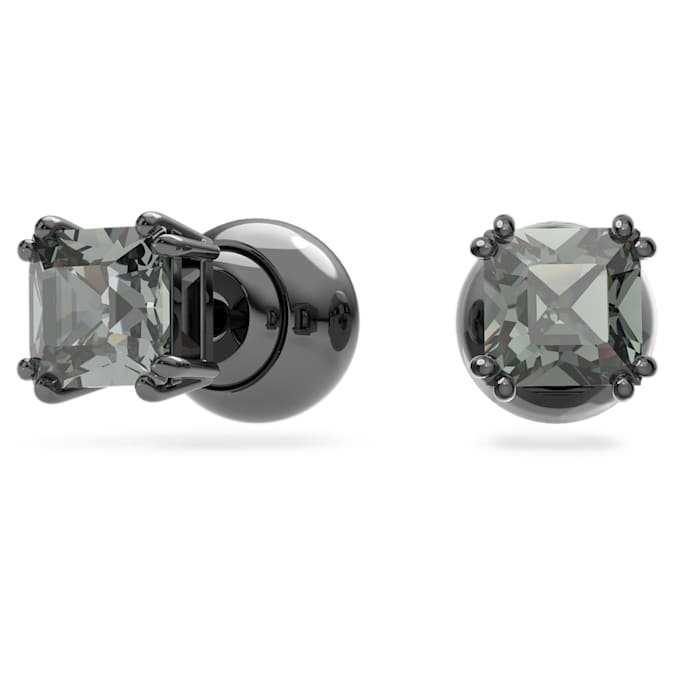 Millenia stud earrings Square cut, Black, Ruthenium plated