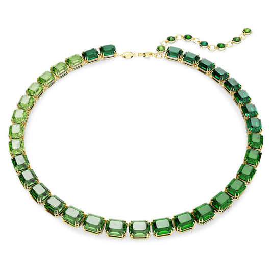 Millenia Tennis necklace Octagon cut, Color gradient, Green, Gold-tone plated