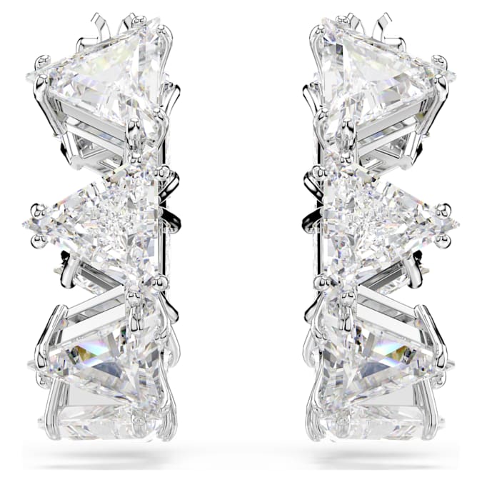Ortyx hoop earrings Triangle cut, Small, White, Rhodium plated