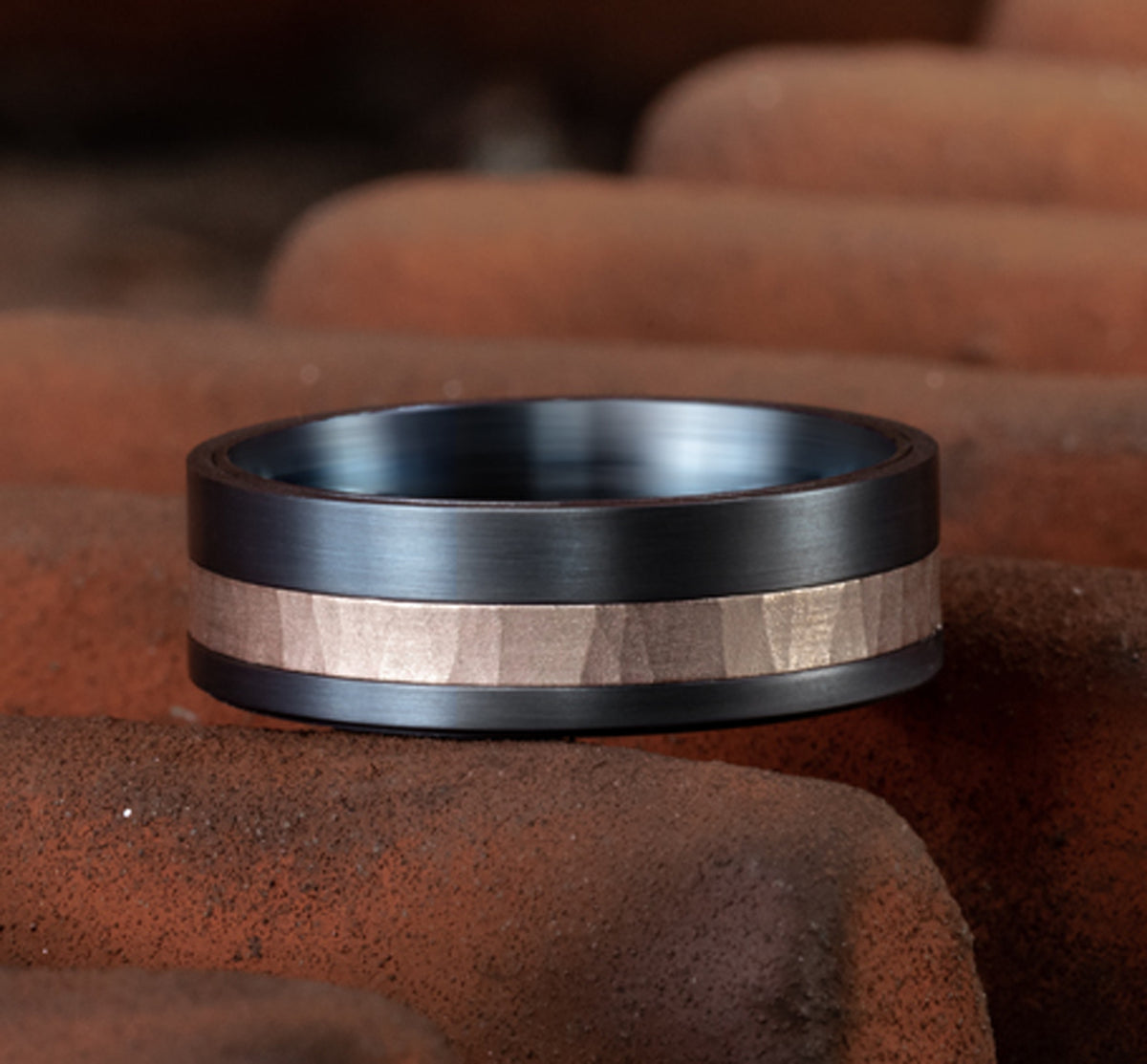 THE STRYKER 7mm Tantalum Dark/14K Rose Benchmark men's wedding band