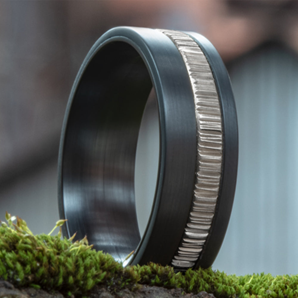 THE PHANTOM 7mm Tantalum Dark/14K White Benchmark men's wedding band