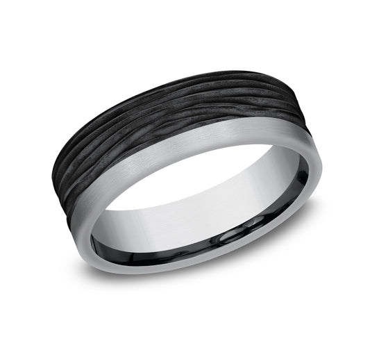 THE HICKORY 7mm Tantalum Grey/Black Titanium Benchmark men's wedding band